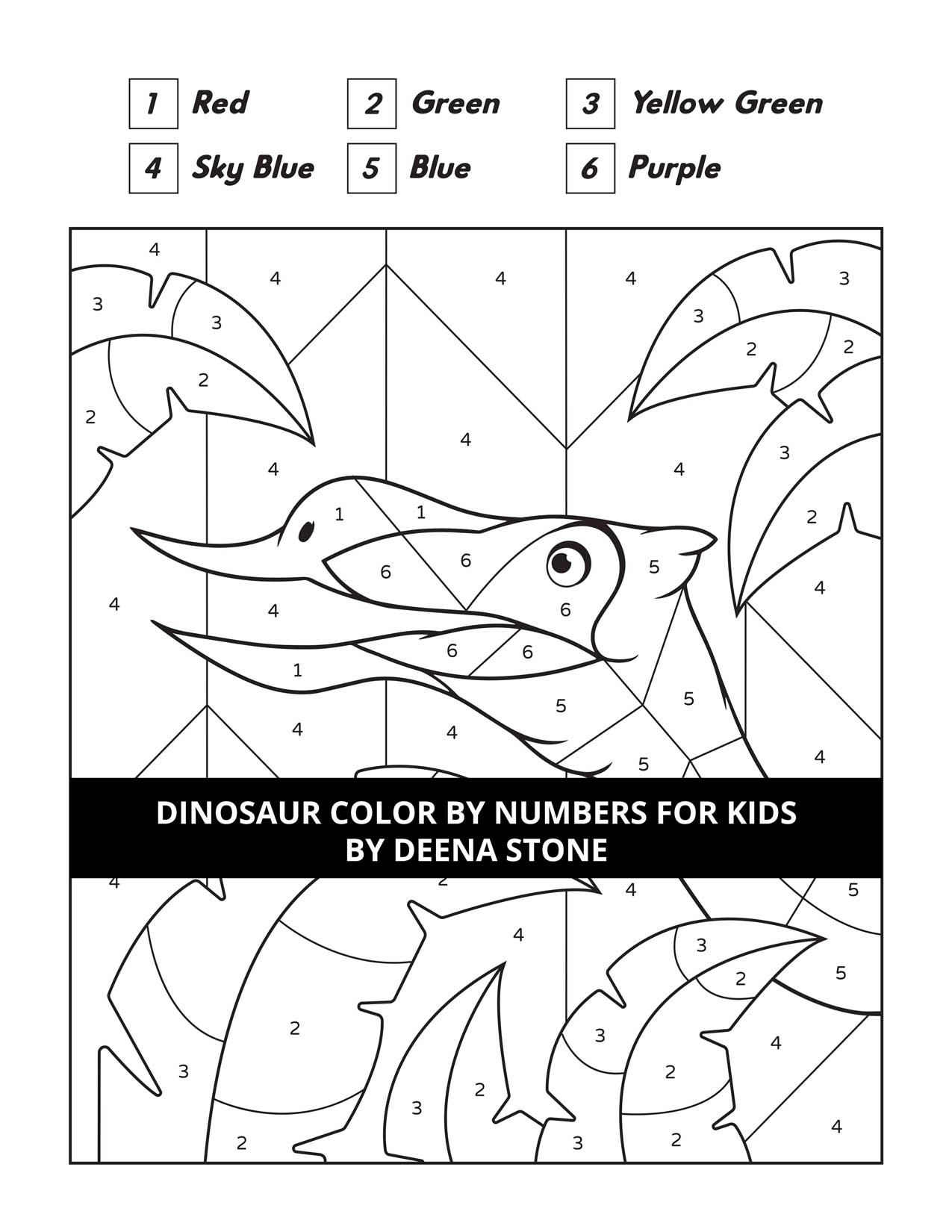 Dinosaur Color By Numbers For Kids - Deena Stone