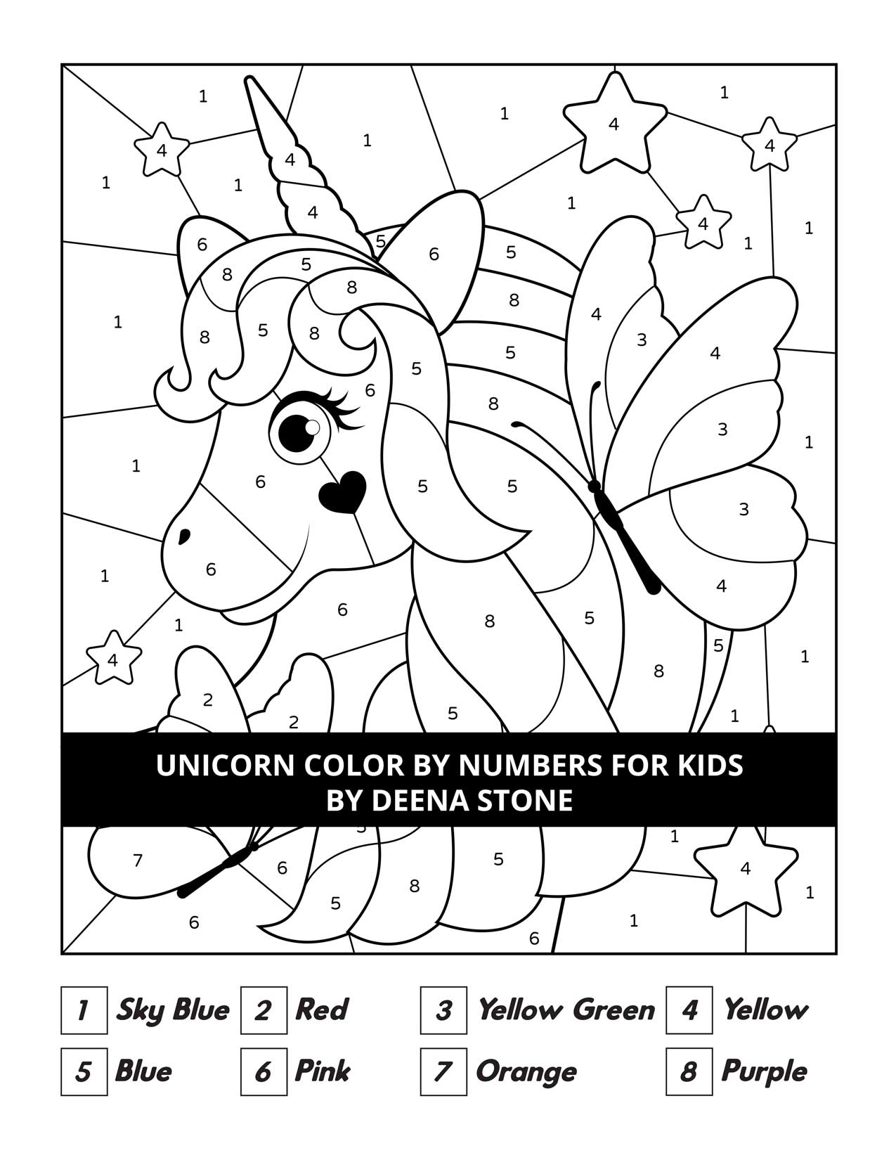 Unicorn Color By Numbers For Kids - Deena Stone