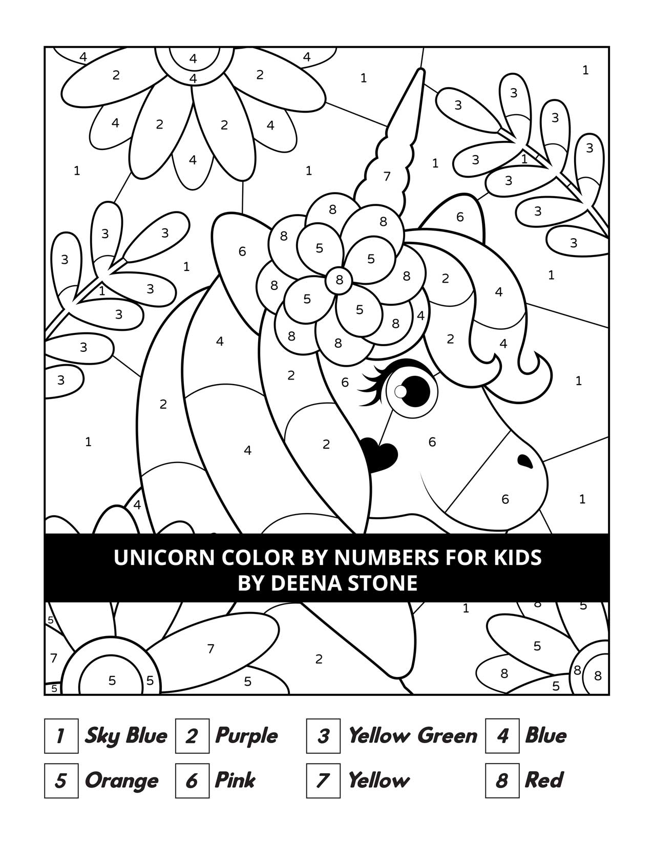 Unicorn Color By Numbers For Kids Deena Stone
